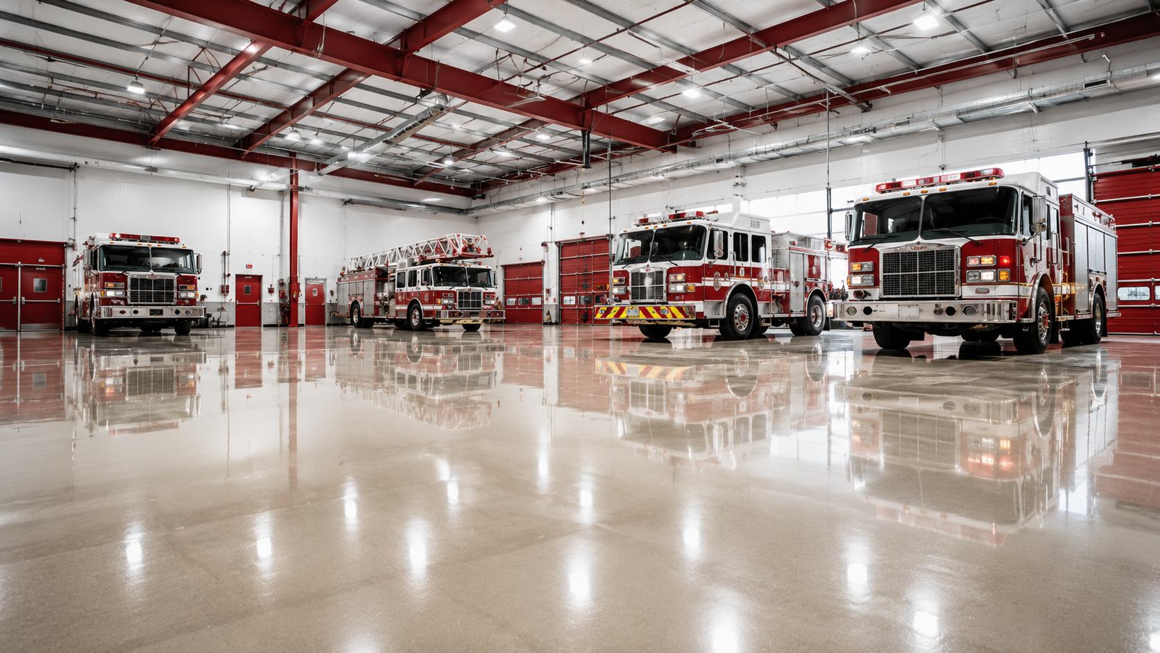 Polished concrete fire station floor