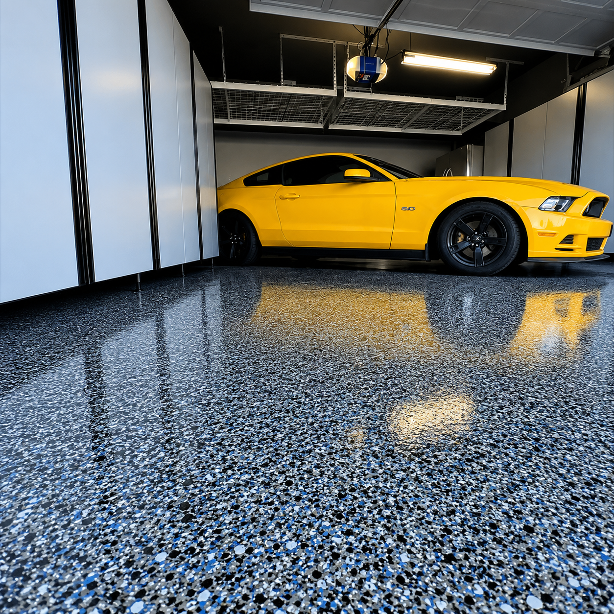Flake epoxy garage floor